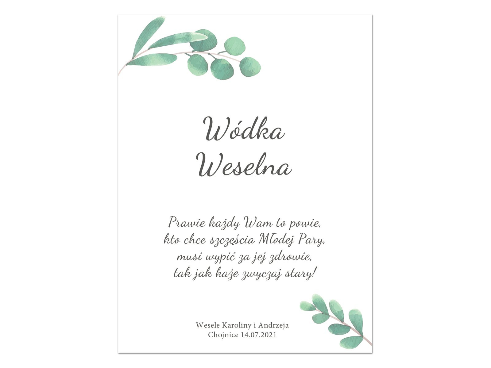 Etykiety personalizowane na butelkę z Wódką Weselną - 9 szt.