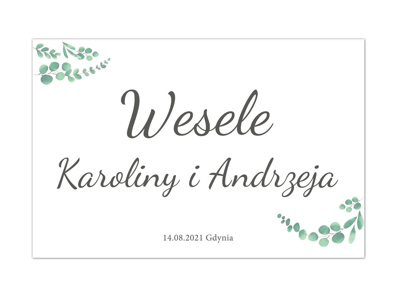 Plakat Weselny personalizowany z eukaliptusem - 60x40 cm