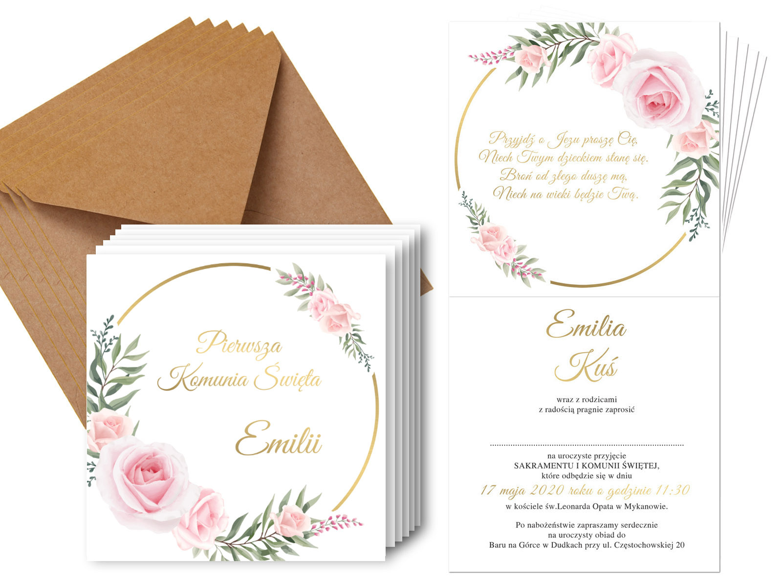 Zaproszenia personalizowane na I Komunię Świętą - 6 szt.