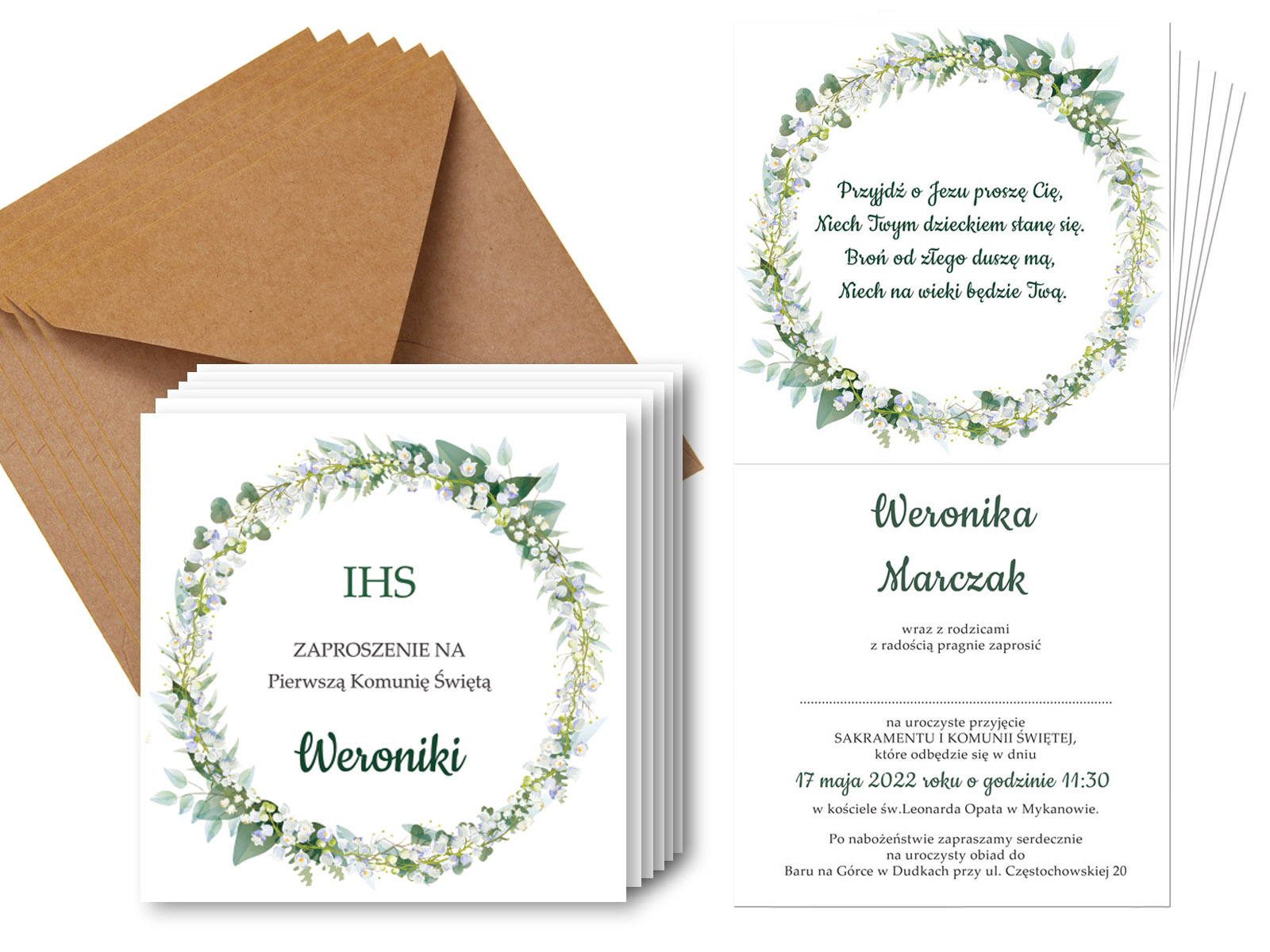 Zaproszenia personalizowane na I Komunię Świętą - 6 szt.