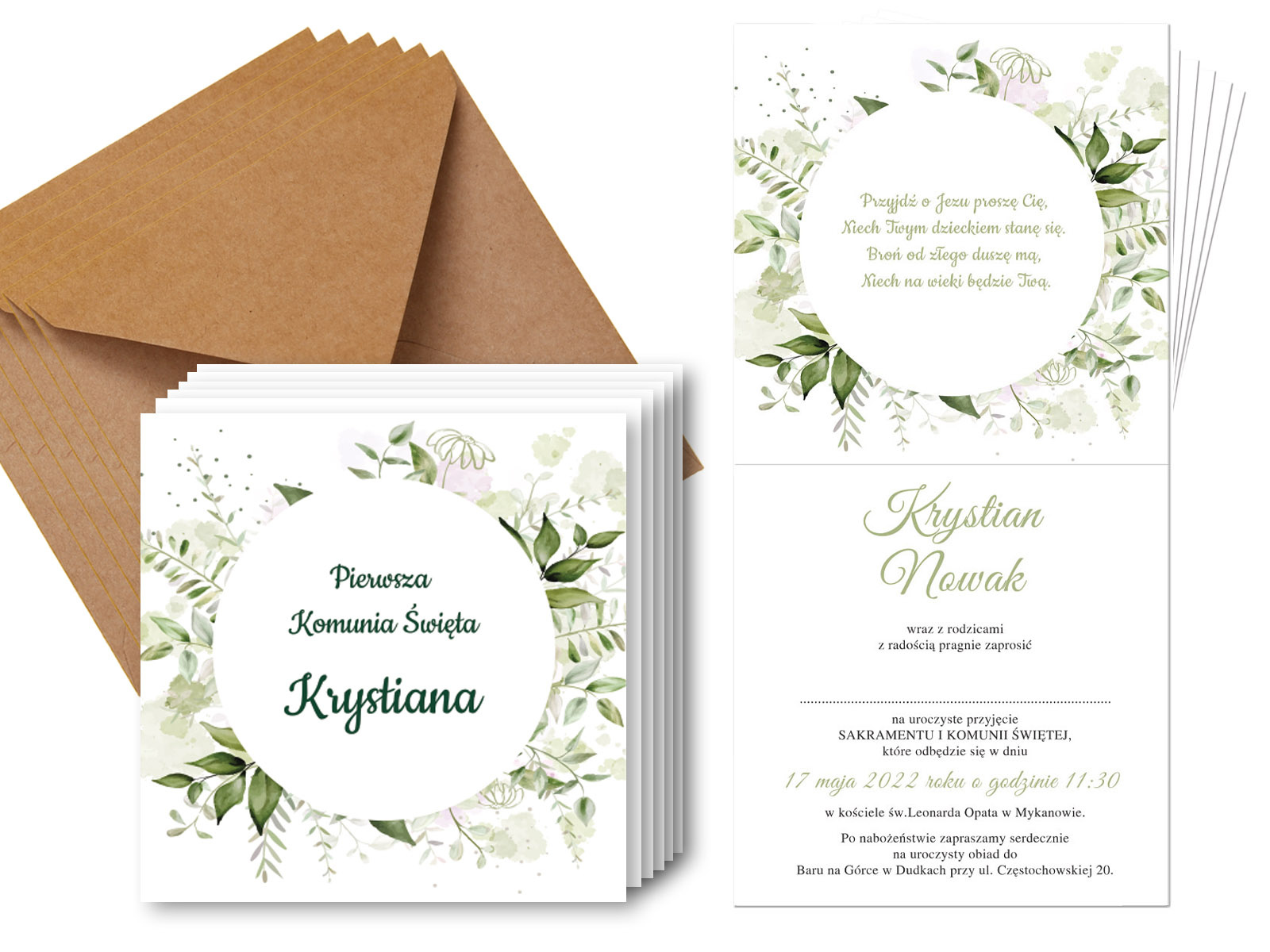 Zaproszenia personalizowane na I Komunię Świętą - 6 szt.