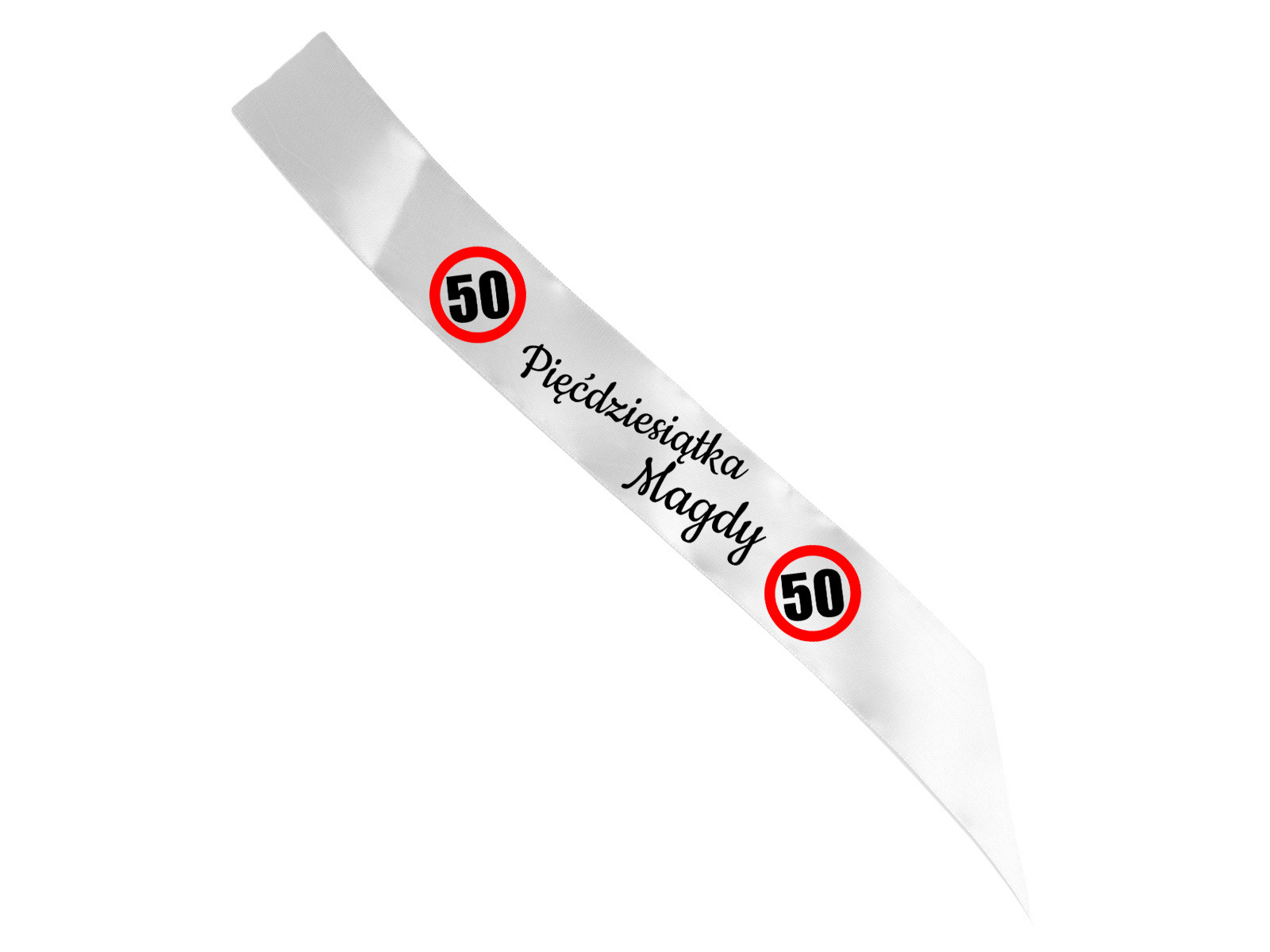 Szarfa personalizowana z imieniem na 50 urodziny - 140 cm - 1 szt.