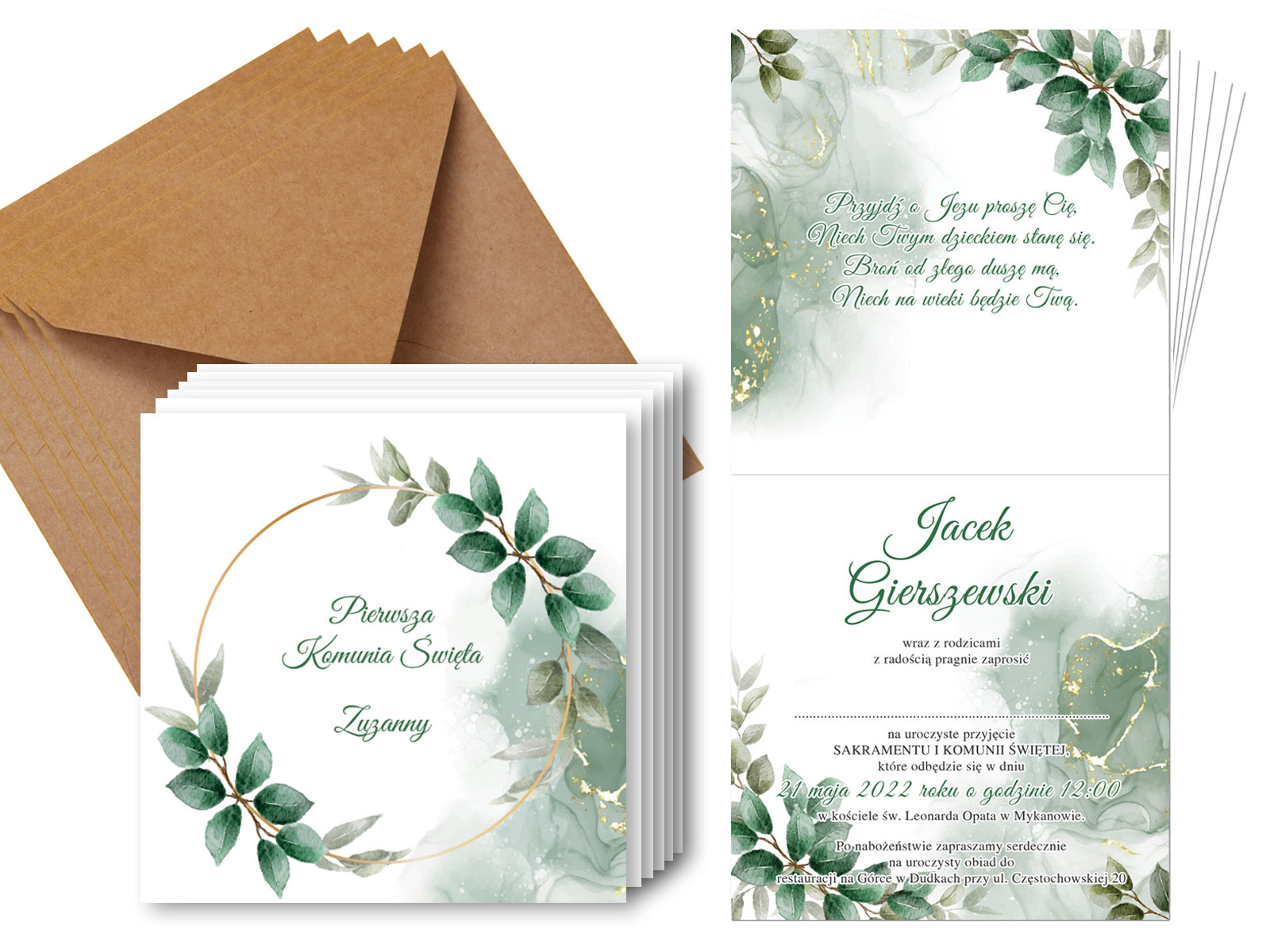 Zaproszenia personalizowane na I Komunię Świętą - 6 szt.