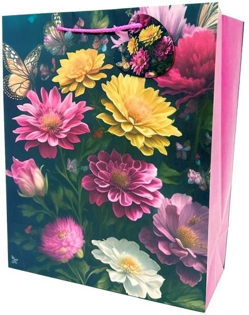 Torebka ozdobna matowa 26x32x12cm Kwiaty - artykuł papierniczy