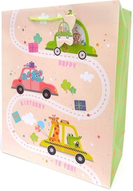 Torebka ozdobna matowa 26x32x12cm Autka - artykuł papierniczy