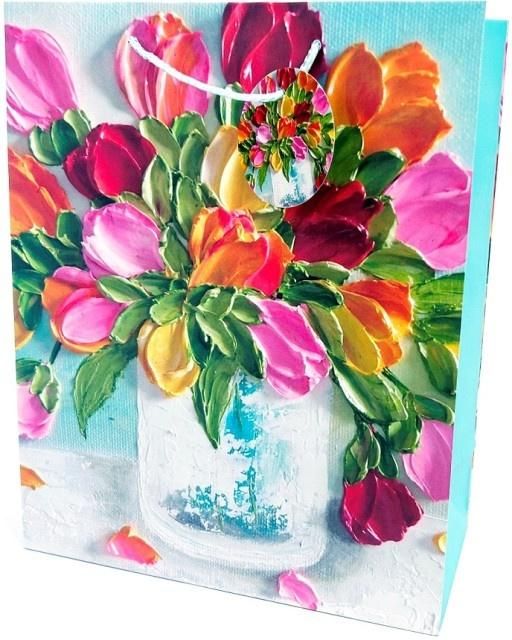 Torebka ozdobna matowa 26x32x12cm Kwiaty - artykuł papierniczy