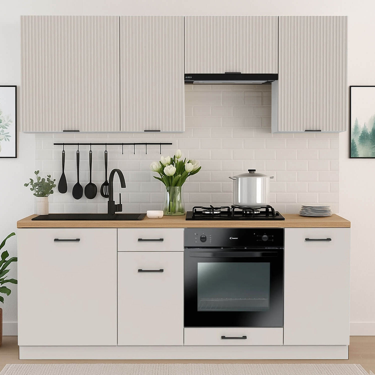 Zestaw Mebli Kuchennych MODERN 200 cm Kaszmir Ryflowany Nowoczesny