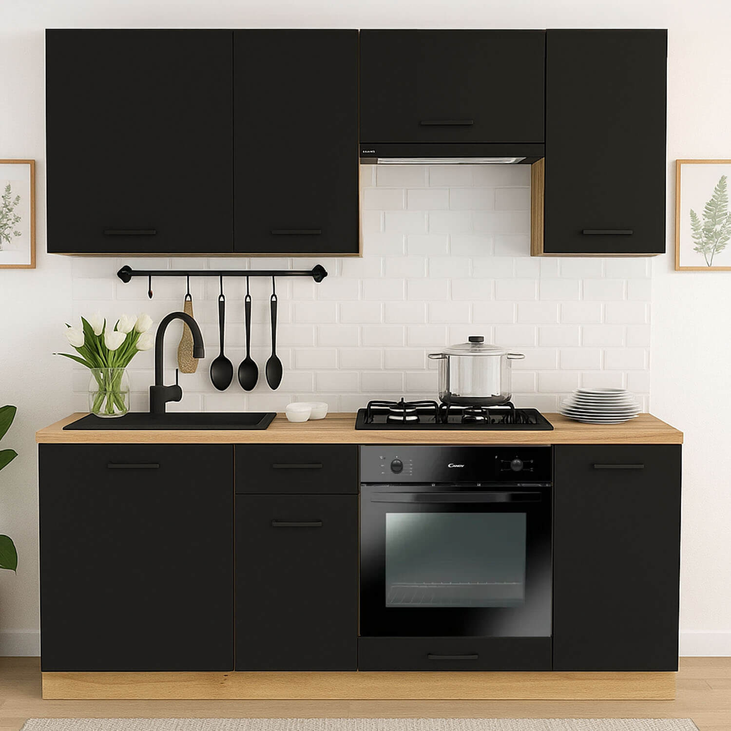 Zestaw Mebli Kuchennych MODERN 200 cm Czarny Loftowy