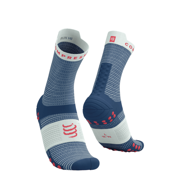 COMPRESSPORT Skarpetki do biegania wysokie PRORACING SOCKS V4 RUN HIGH blues/sugar