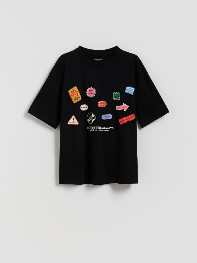 Reserved - Bawełniany t-shirt z nadrukiem - czarny