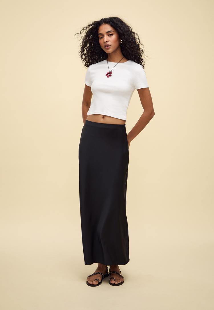 Stradivarius Satynowa spódnica midi Czarny XL