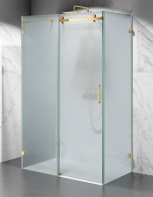 Swiss Liniger Kabina prysznicowa trójścienna 140x70x70 cm szkło 8mm mrożone profile złoty połysk CV20P140x70GF