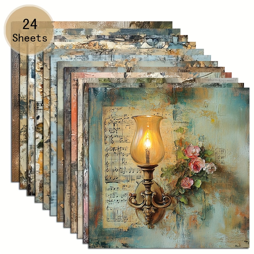 TEMU 24 arkusze 6*6 cali w stylu vintage olejka olejowego malowania olejnego skrapbooka papieru cienkiego, odpowiednie do kolażu, papieru DIY,
