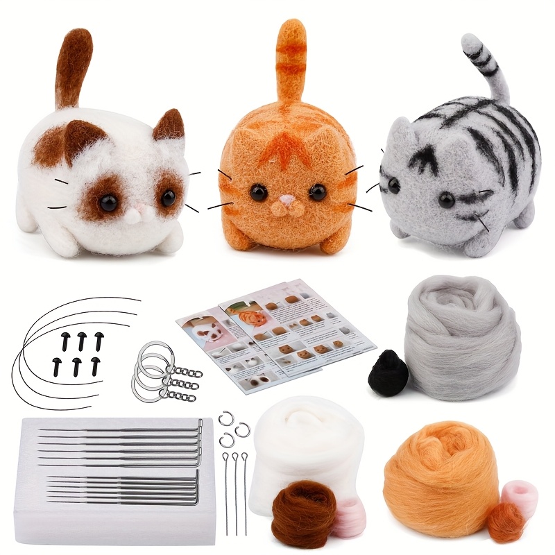 TEMU 3 szt. Zestawy do filcowania igłowego, zestaw dla początkujących z instrukcją, podkładka do filcowania, wełna do filcowania, igły do filcowania,