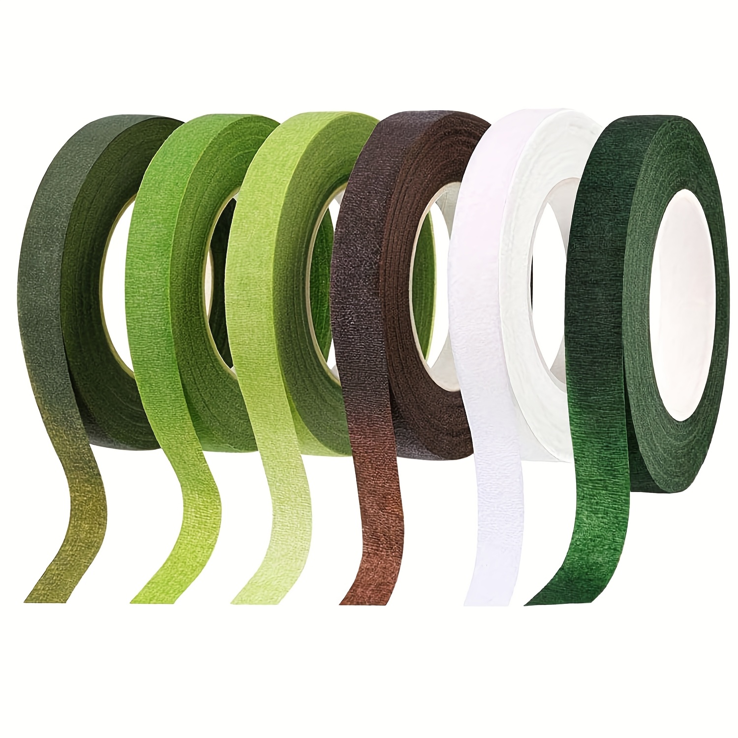 TEMU 6 Sztuk Taśma do Kwiatów, Zielona, Czerwono-Brązowa i Biała Samoprzylepna Taśma do Projektów DIY, Taśma z Teksturą Krepową do Pakowania Bukietów