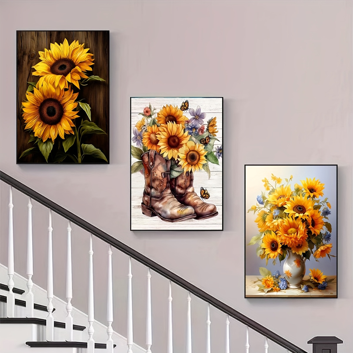 TEMU Zestaw do Malowania Diamentami DIY, 3 sztuki - Pełne Wiercenie, Motyw Słoneczników i Kwiatów, Mozaika, Rozmiar: 30*40cm/15.75*11.81in
