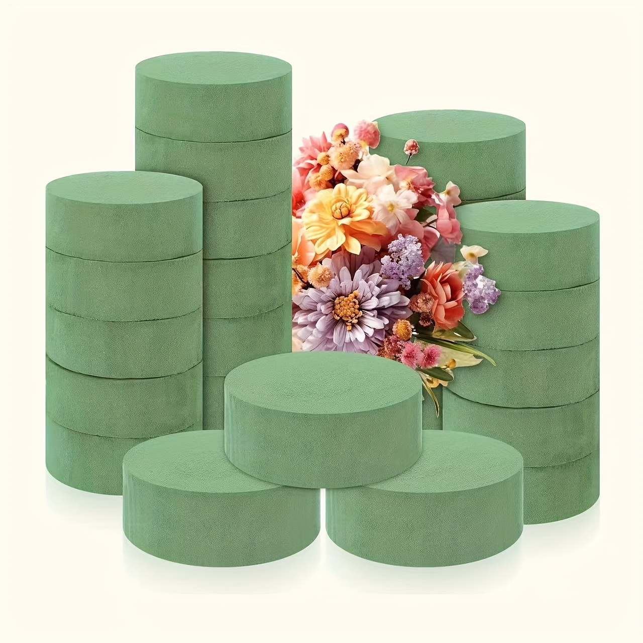 TEMU 20-pak okrągłych wysokogęstościowych zielonych mokrych kwiatowych klocków błota - trwała pianka plastikowa do bukietów ślubnych, dekoracji