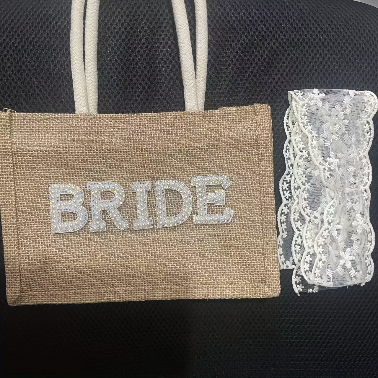 TEMU Gorąco Sprzedawane 2 szt. Białe Kwiatowe Plecione Paski + Torba BRIDE Mała Tote, Akcesoria Ślubne, Must-Have na Letnie Stylizacje, Wesele i