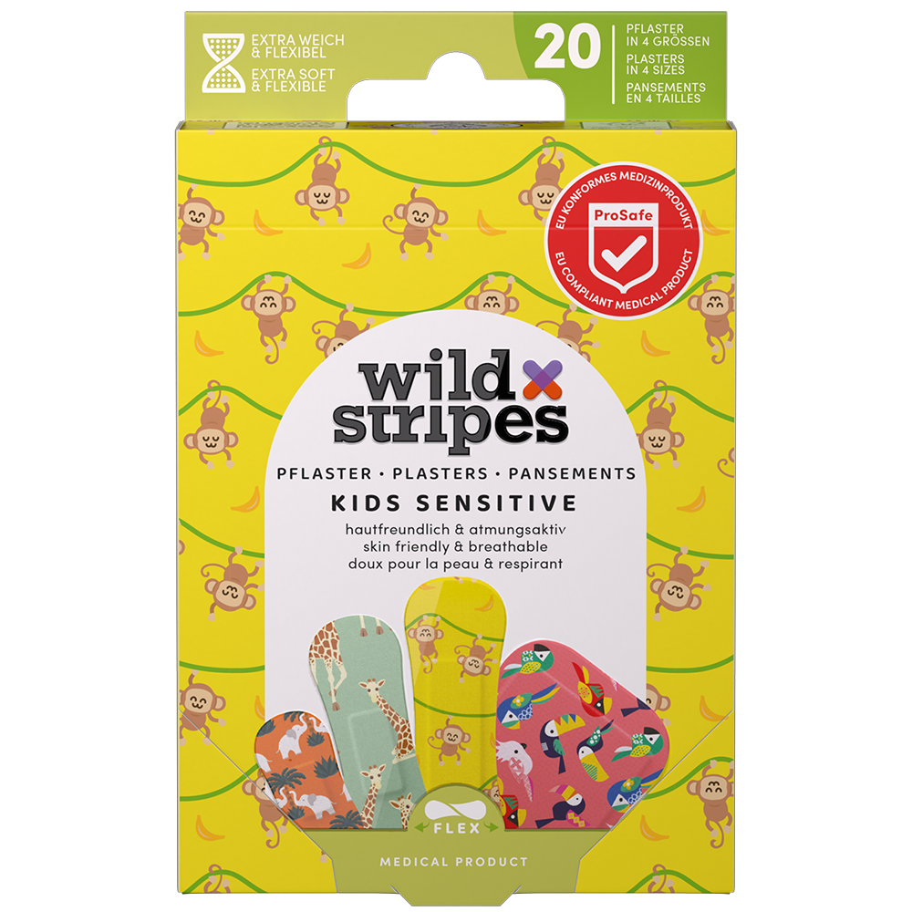 Wild Stripes Kids Sensitive, plastry dla dzieci, Jungle, 20 sztuk