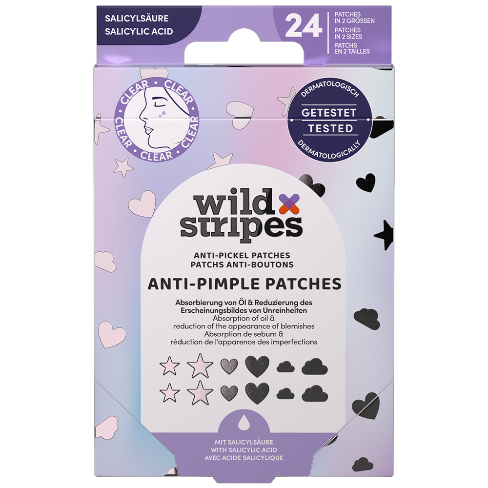 Wild Stripes Anti-Pimple Patches Holo Clear, plastry na wypryski z kwasem salicylowym, 24 sztuki
