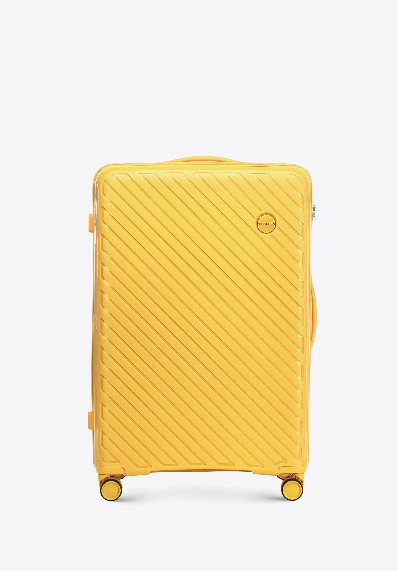 Duża walizka z polipropylenu w tłoczone paski żółta