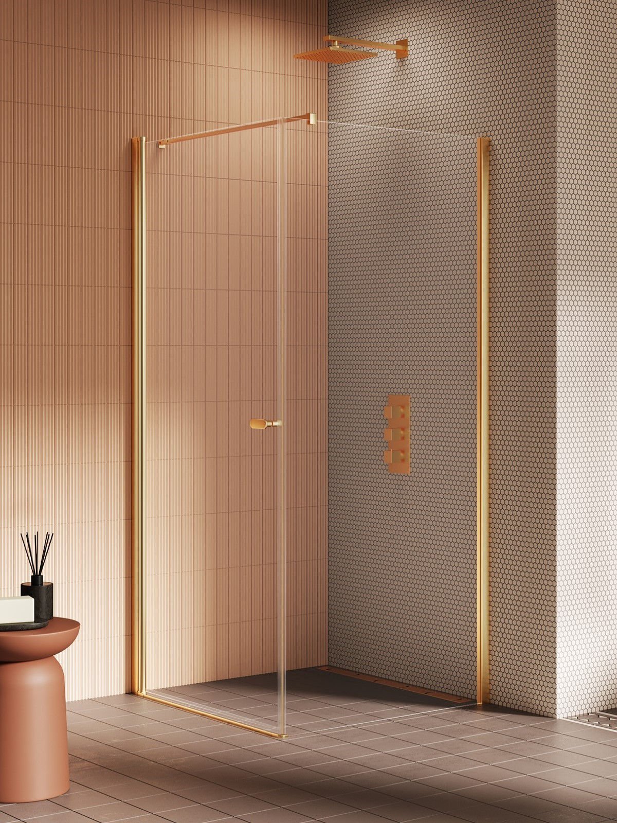 New Trendy Kabina New Soleo 90x100 prostokątna gold brushed transparentne uniwersalna K-4185-WP