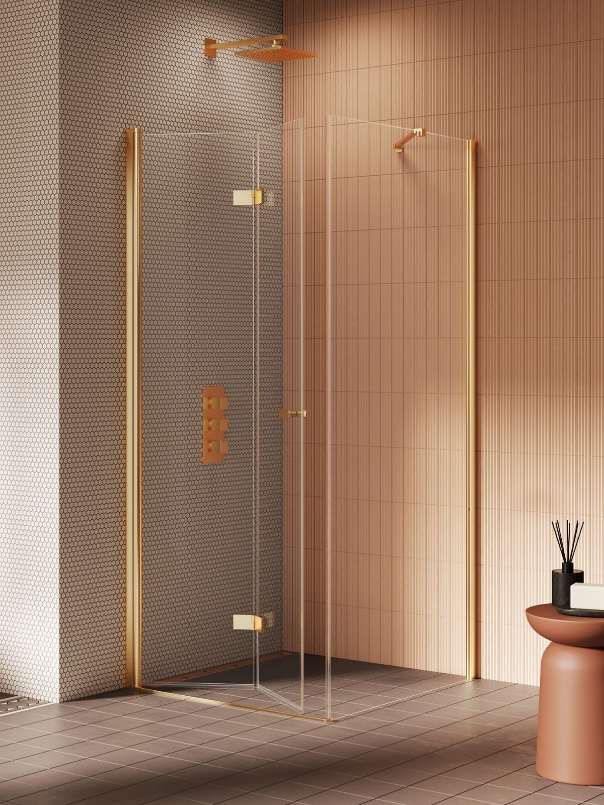 New Trendy Kabina New Soleo 70x110 prostokątna gold brushed transparentne lewa K-4253