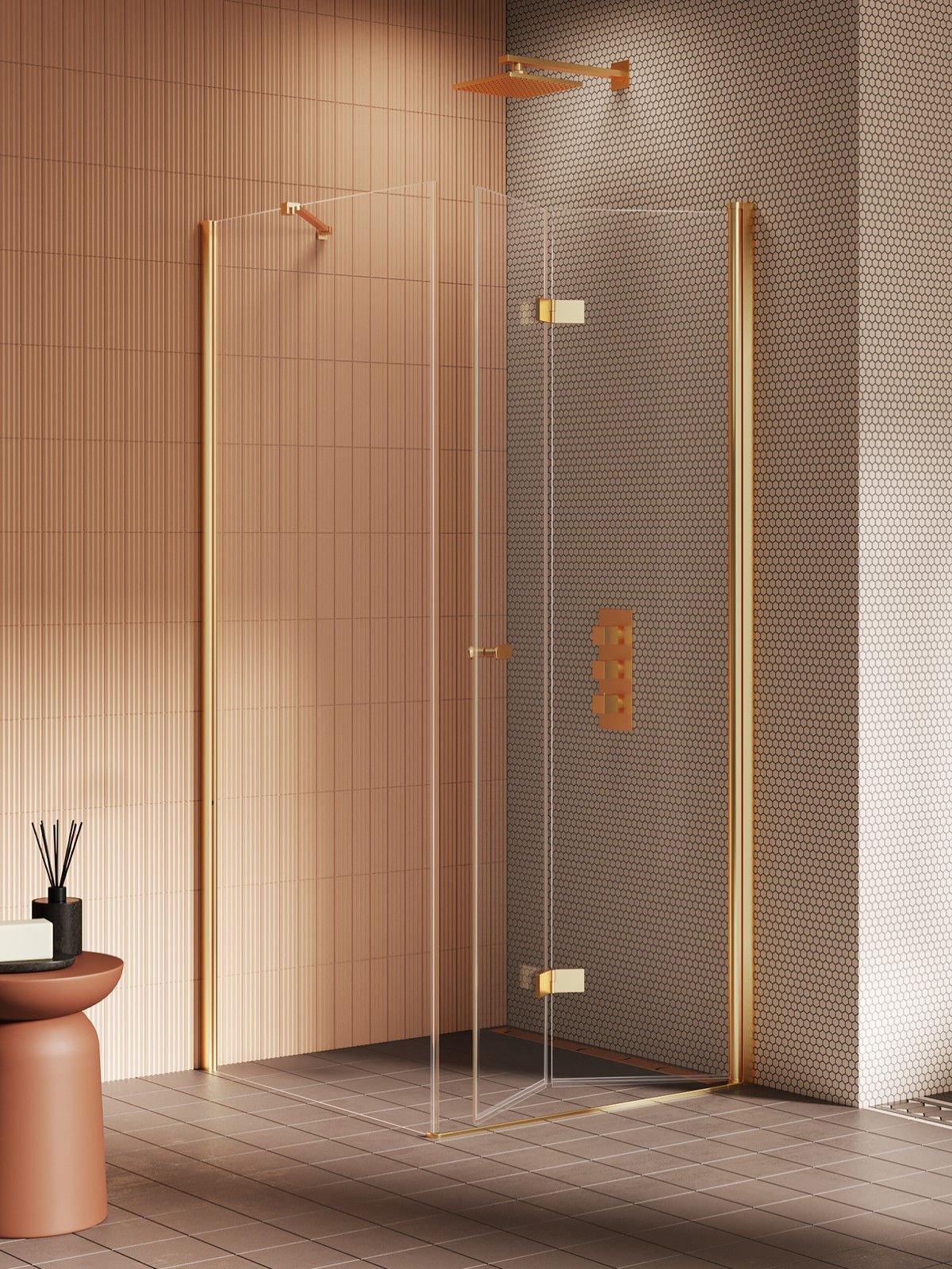 New Trendy Kabina New Soleo 90x100 prostokątna gold brushed transparentne prawa K-4288