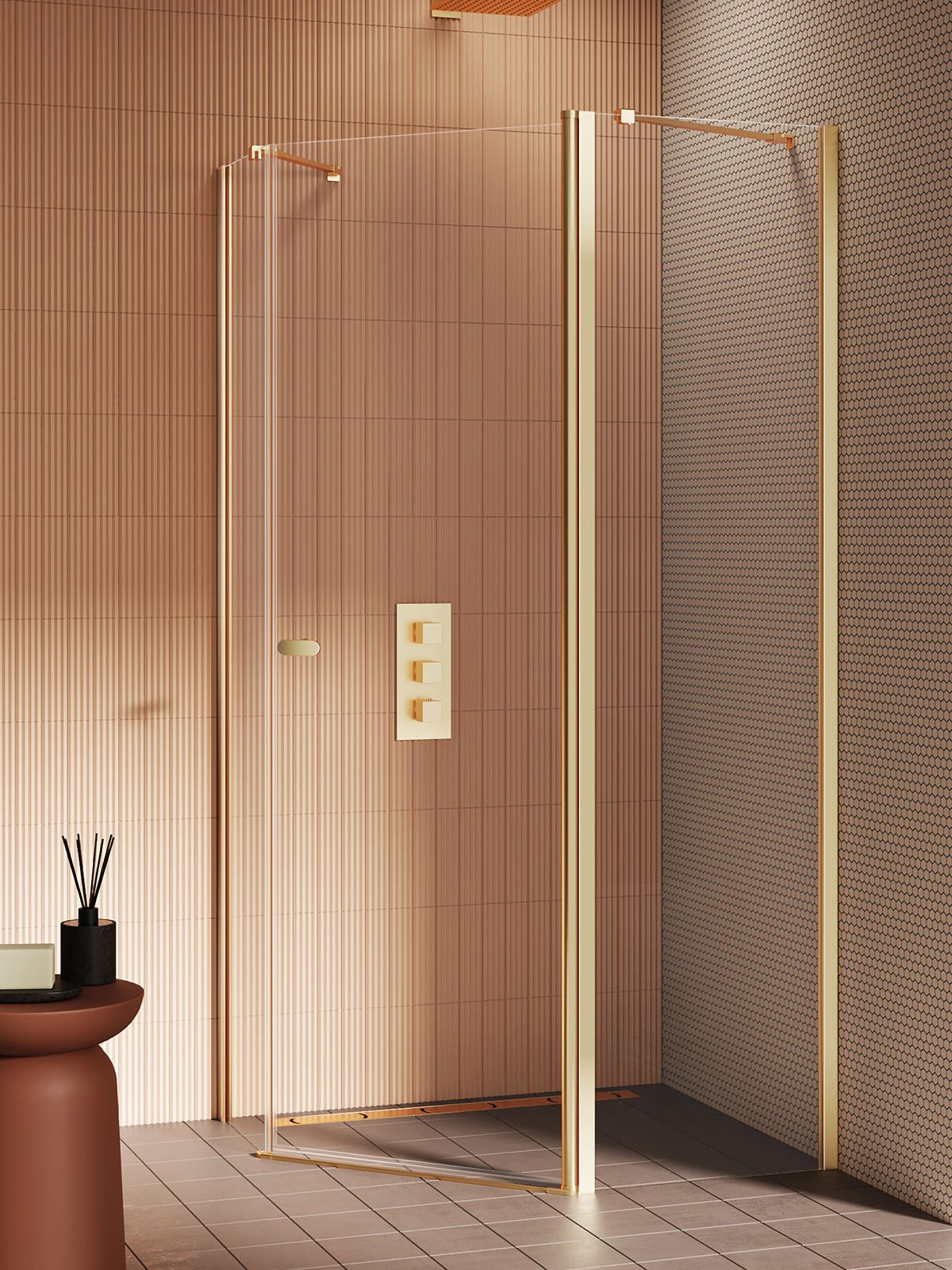 New Trendy Kabina New Soleo 100x80 pięciokątna asymetryczna gold brushed transparentne K-3584