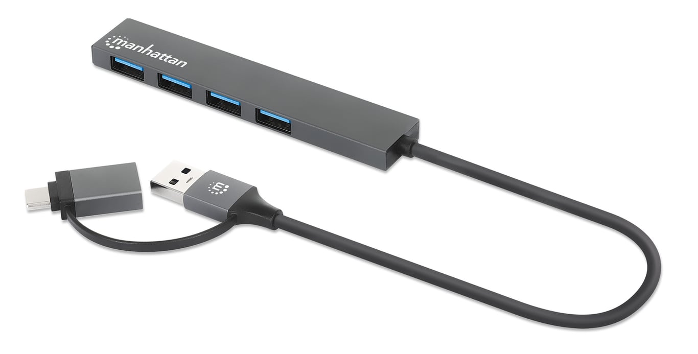 Manhattan 181006 huby i koncentratory USB 3.2 Gen 1 (3.1 Gen 1) Type-A 5000 Mbit/s Szary