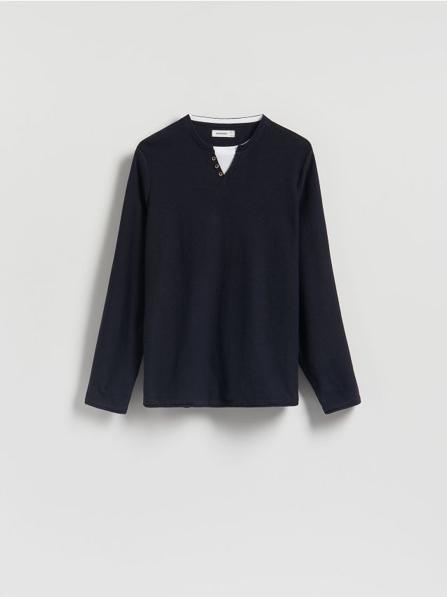 Reserved - Longsleeve henley - granatowy
