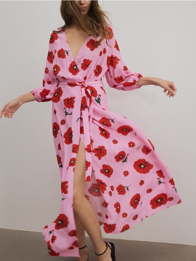 Reserved - Sukienka maxi w kwiaty - różowy
