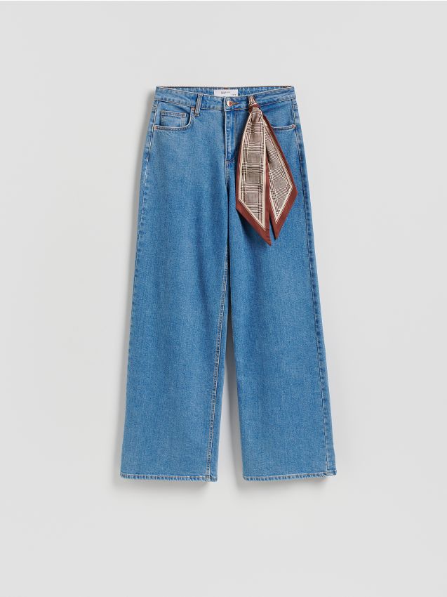 Reserved - Jeansy wide leg z bandaną - niebieski