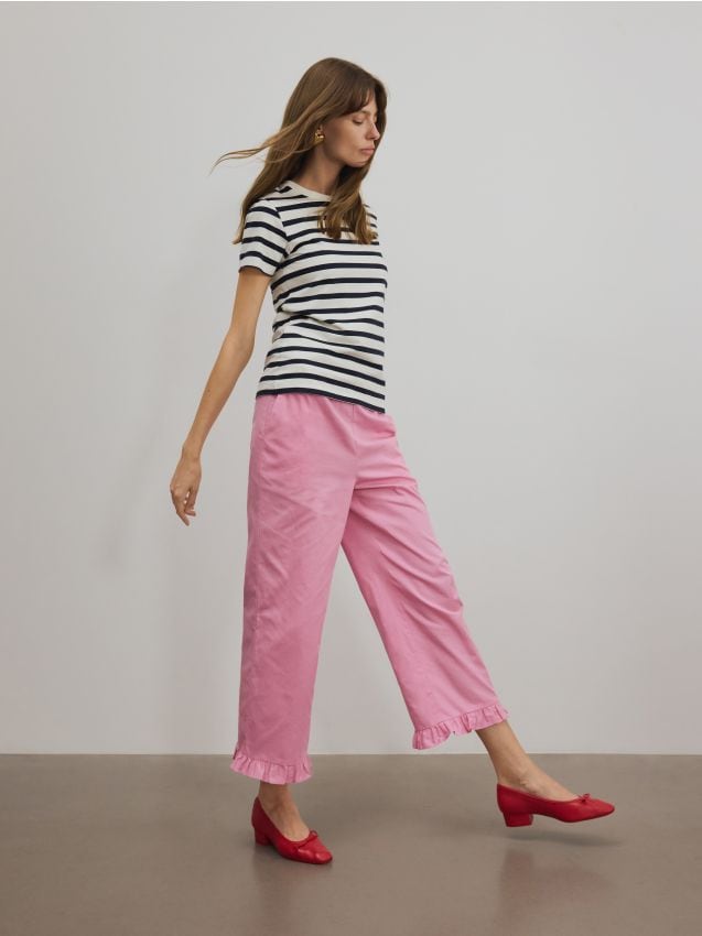 Reserved - Spodnie z falbanką - różowy