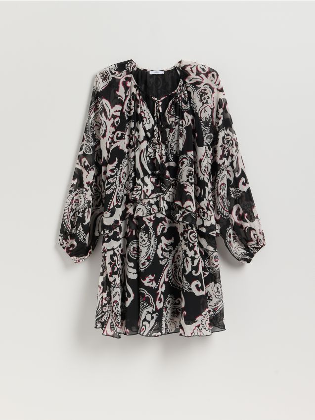 Reserved - Wzorzysta sukienka mini - wielobarwny