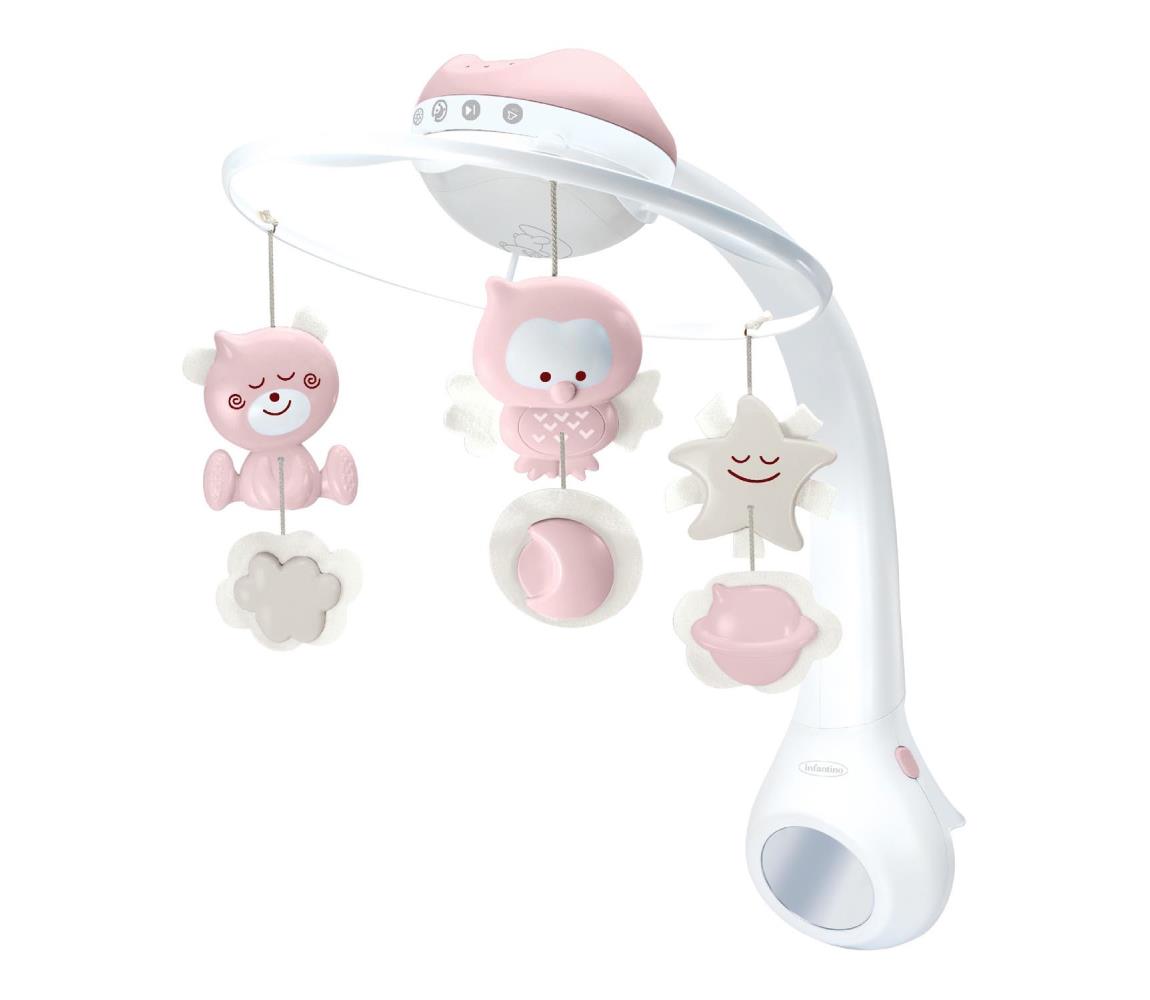 Infantino - Karuzela do łóżeczka z muzyką i projektorem 3w1 3xAAA różowy