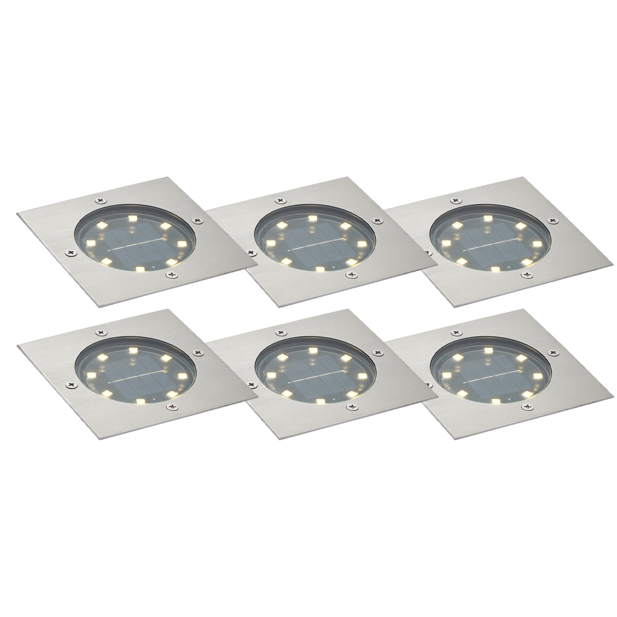QAZQA Zestaw 6 reflektorów gruntowych aluminiowych kwadratowych z LED IP65 solarnych - Terry