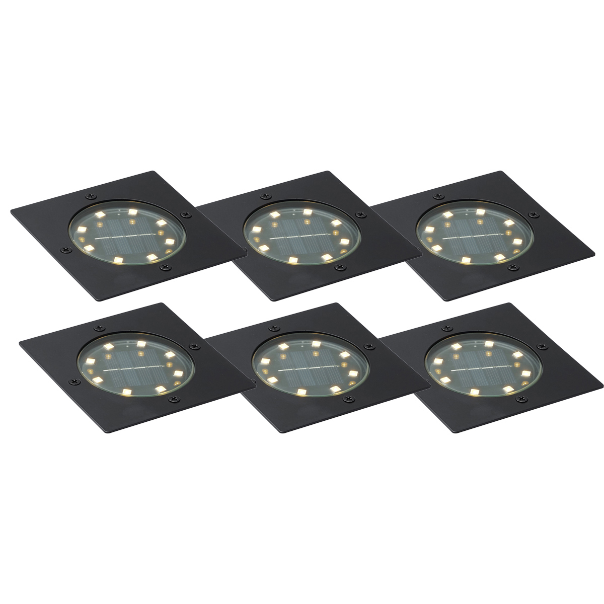 QAZQA Zestaw 6 reflektorów gruntowych czarnych kwadratowych z LED IP65 solarnych - Terry