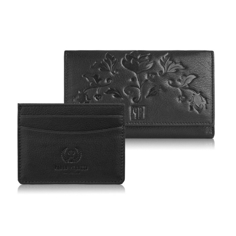 Zestaw prezentowy dla niej portfel damski w kwiaty T-45 i skórzane etui na karty T-151 Paolo Peruzzi ZUP-144-BL