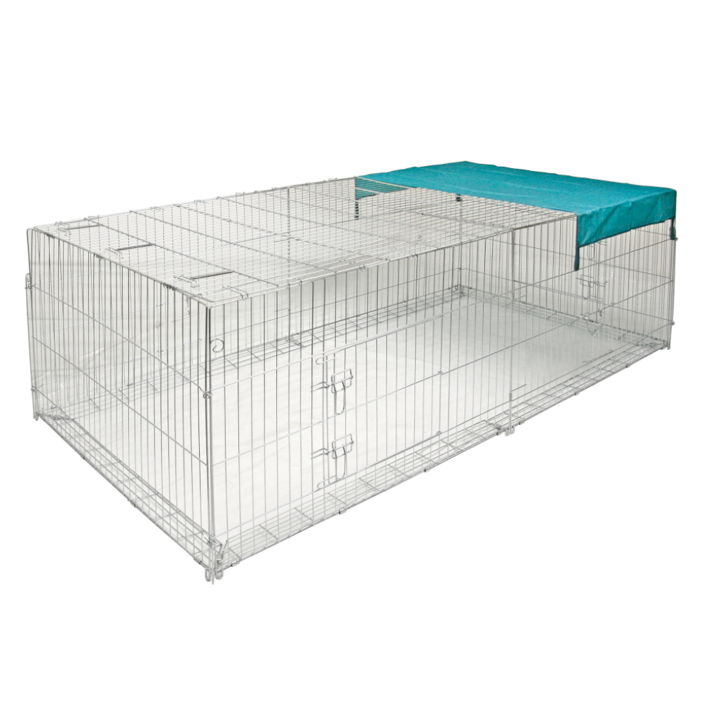 Kerbl Czworokątny kojec z ażurowym zadaszeniem, duży - Dł. x szer. wys.: 230 x 115 x 70 cm, z przykryciem