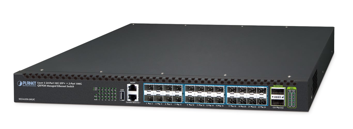 PLANET XGS-6350-24X2C łącza sieciowe Zarządzany L3 Gigabit Ethernet (10/100/1000) 1U Czarny