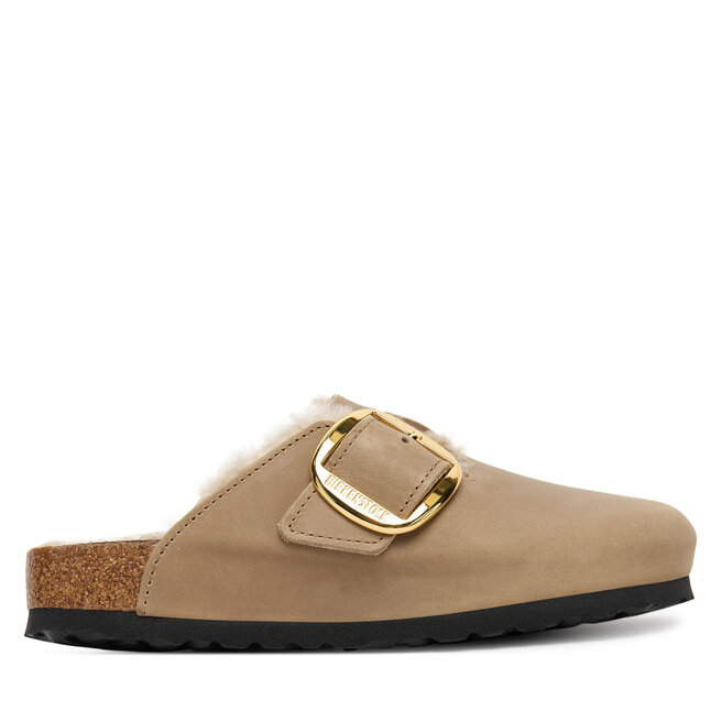 Klapki Birkenstock Boston Big Buckle Shearling 1030444 Brązowy