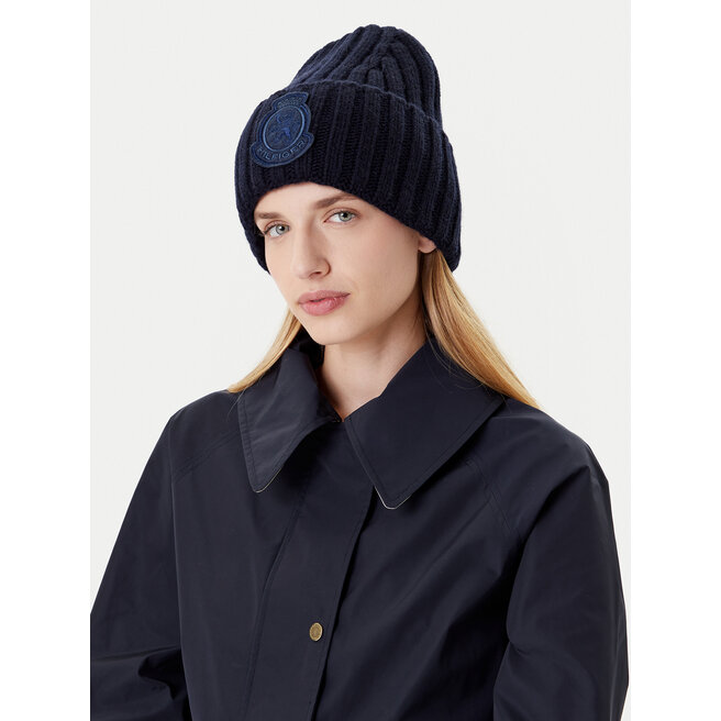 Czapka Tommy Hilfiger Th Crest Fluffy AW0AW18210 Granatowy