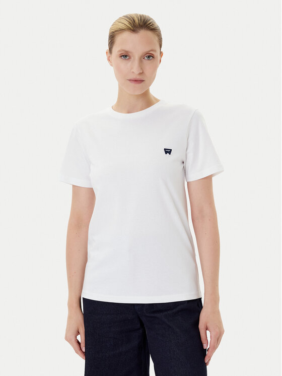 Wrangler T-Shirt Sign Off 112373024 Biały Slim Fit
