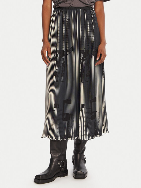 Desigual Spódnica plisowana Newspapers 25WWFW09 Czarny Regular Fit