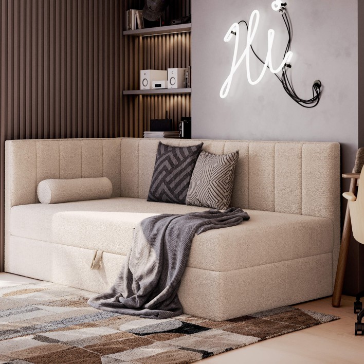 Łóżko kontynentalne narożne z pojemnikiem ROX 90x200 Kolor do wyboru