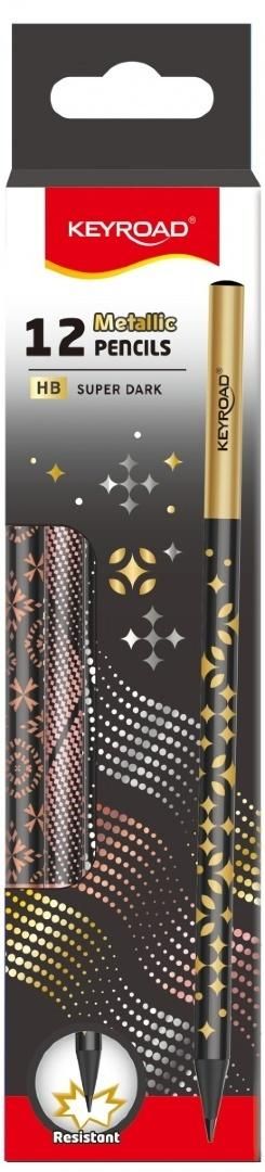 Keyroad Ołówek Metallic okrągły czarne drewno 12szt