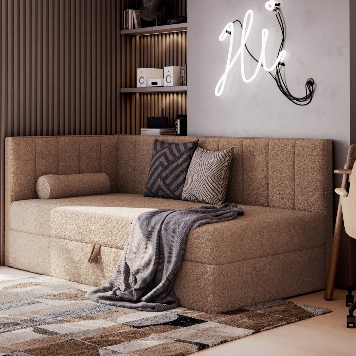 Łóżko kontynentalne z pojemnikiem ROX narożne 90x200 Kolor do wyboru