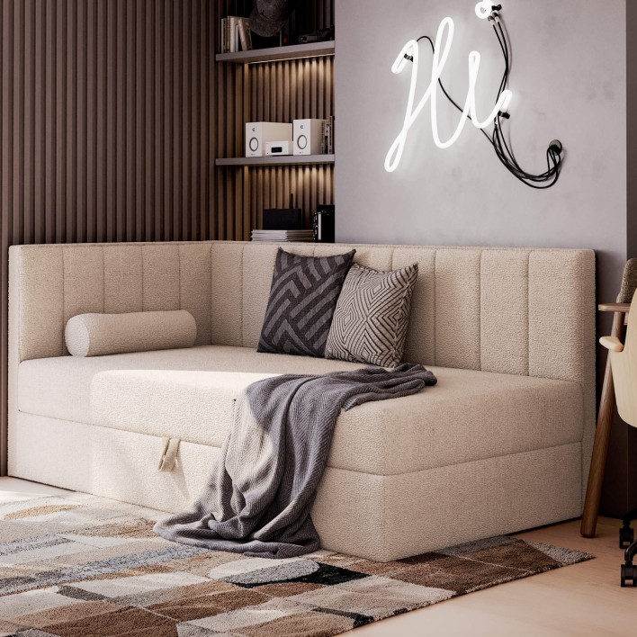 Łóżko kontynentalne z pojemnikiem ROX narożne 100x200 Kolor do wyboru