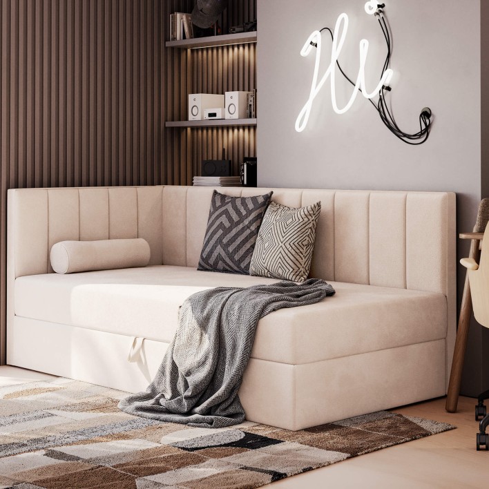 Łóżko kontynentalne z pojemnikiem ROX narożne 120x200 Kolor do wyboru